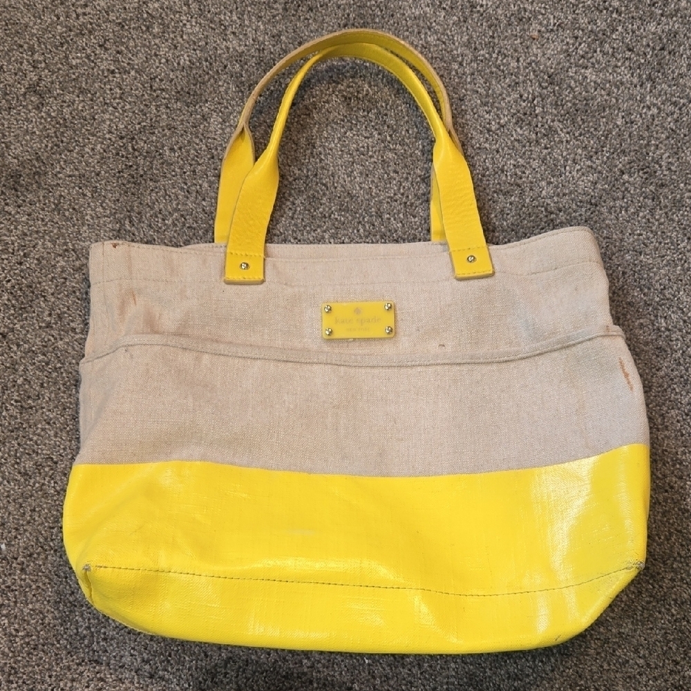 Kate Spade Women Yellow& Beige Tote Bag Purse